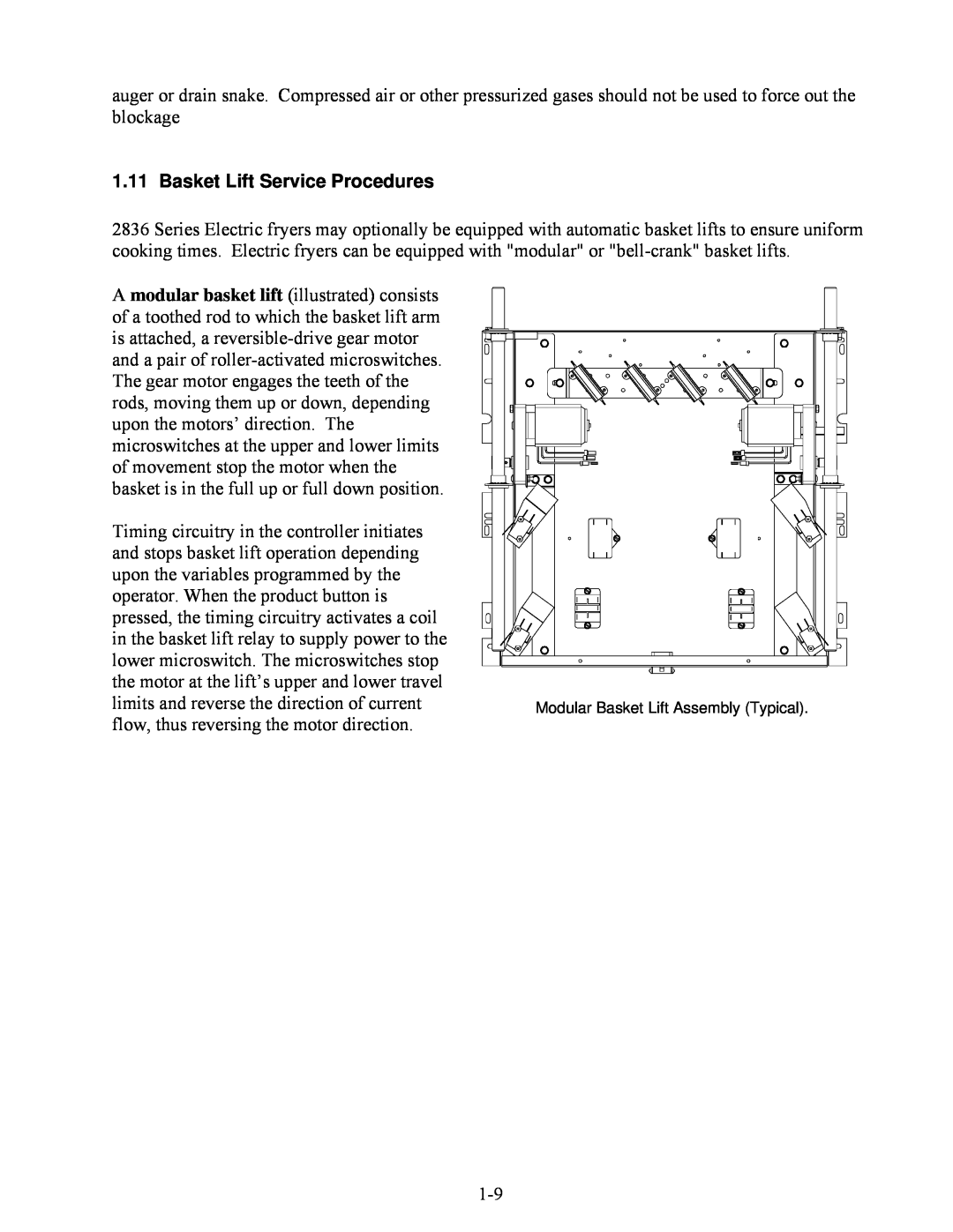 Frymaster 2836 manual Basket Lift Service Procedures 