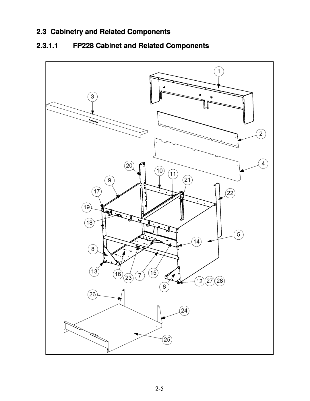 Frymaster 2836 manual Cabinetry and Related Components, 2.3.1.1 FP228 Cabinet and Related Components 