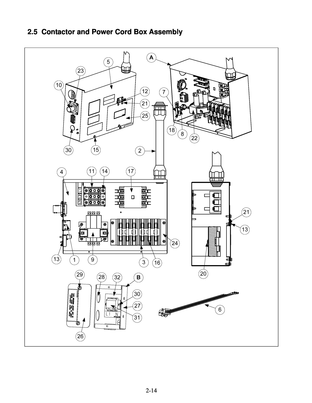Frymaster 2836 manual Contactor and Power Cord Box Assembly 