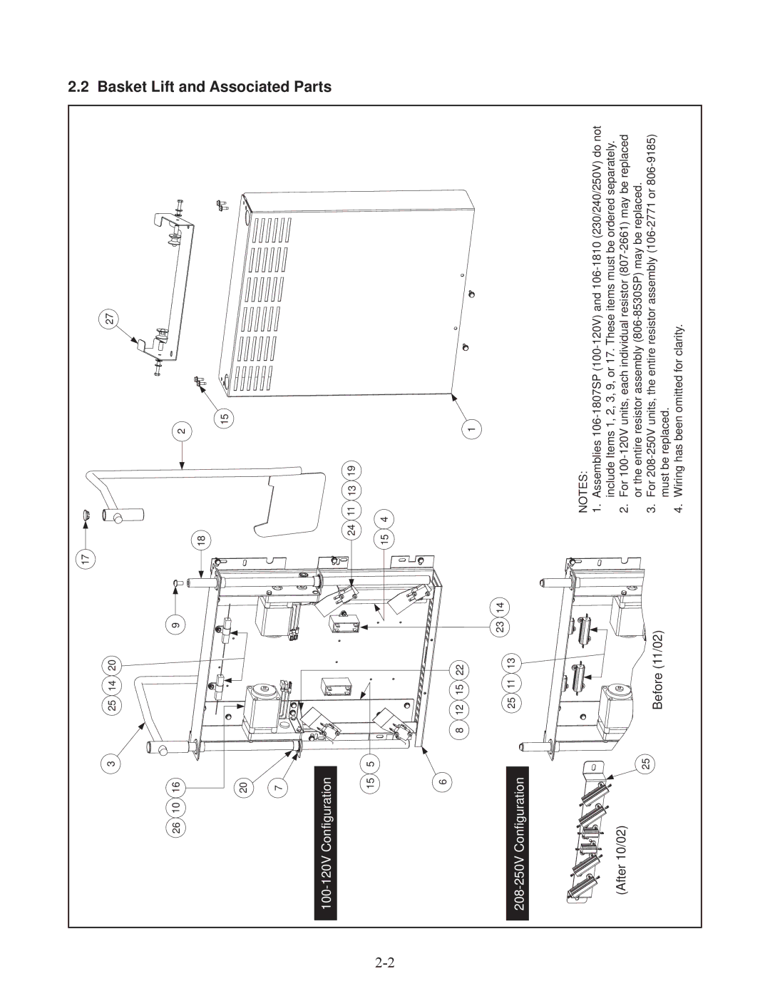 Frymaster 45, 35 manual Basket Lift and Associated Parts, 100-120V Configuration 208-250V Configuration 