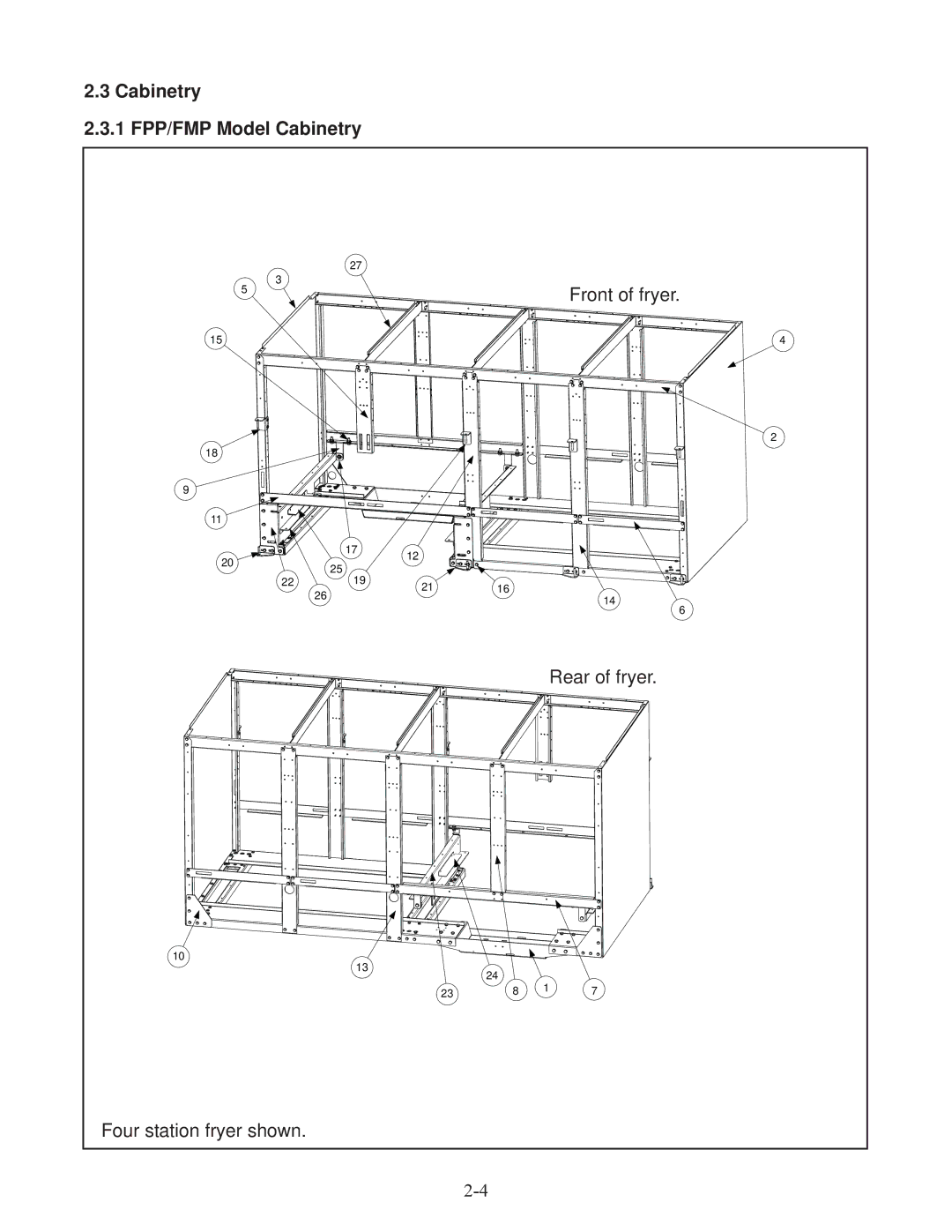 Frymaster 45, 35 manual Cabinetry 1 FPP/FMP Model Cabinetry, Four station fryer shown 