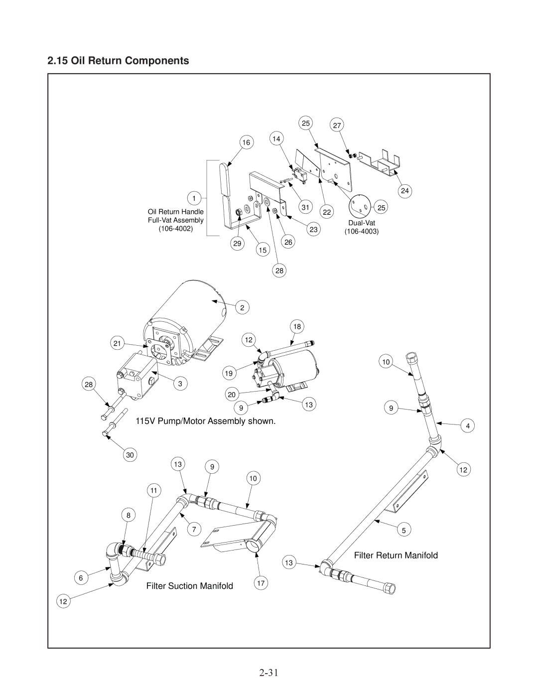 Frymaster 35, 45 manual Oil Return Components 