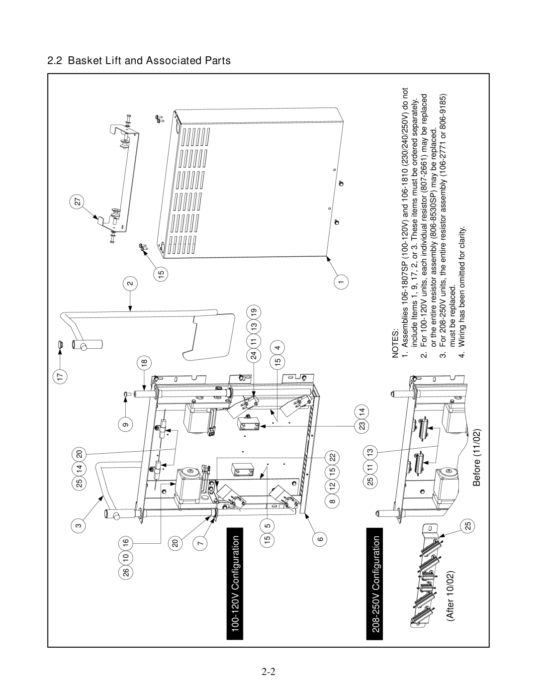 Frymaster 45, 35 manual Basket Lift and Associated Parts, 100-120V Configuration 