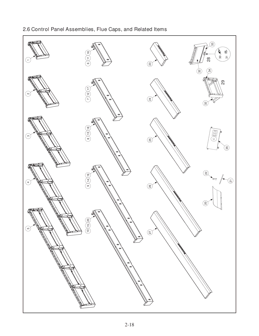 Frymaster 45, 35 manual Control Panel Assemblies, Flue Caps, and Related Items 