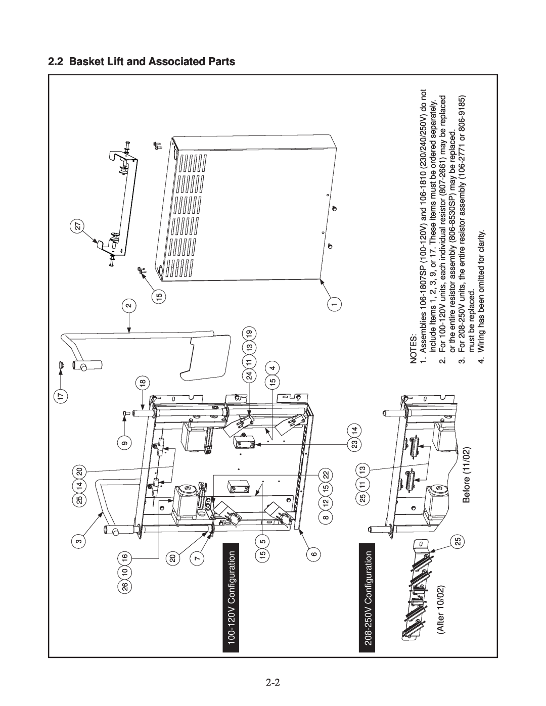Frymaster 45, 35 manual Basket Lift and Associated Parts, 100-120VConfiguration, 208-250VConfiguration 