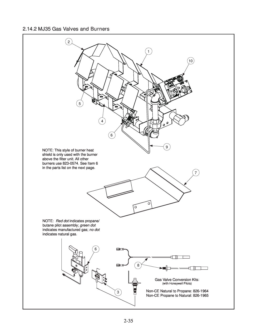 Frymaster 45 manual 2.14.2 MJ35 Gas Valves and Burners, Gas Valve Conversion Kits 
