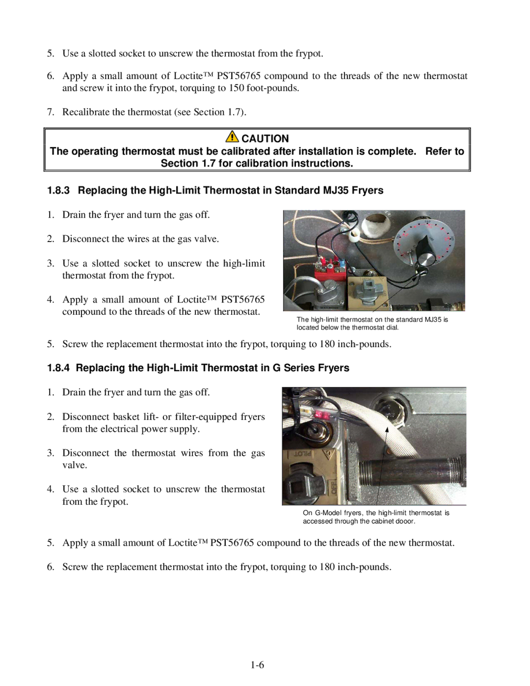 Frymaster 35 Series manual Replacing the High-Limit Thermostat in G Series Fryers 