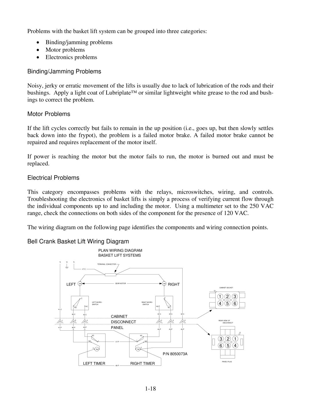 Frymaster 35 Series Binding/Jamming Problems, Motor Problems, Electrical Problems, Bell Crank Basket Lift Wiring Diagram 