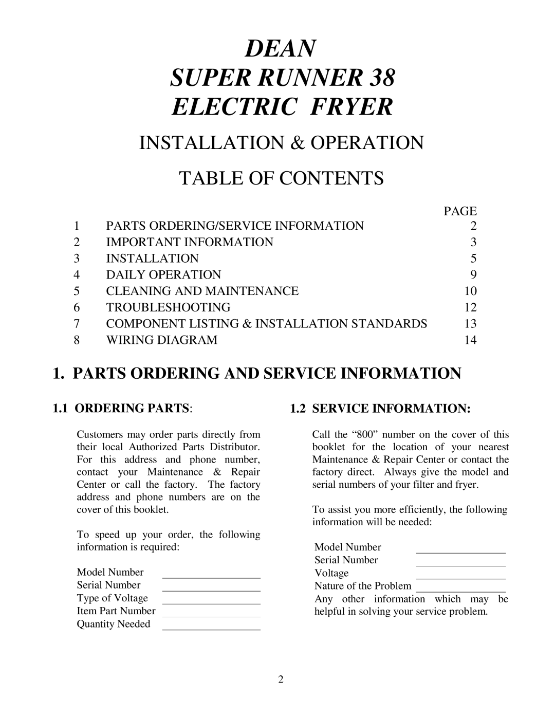 Frymaster 38 Series operation manual Dean Super Runner Electric Fryer 