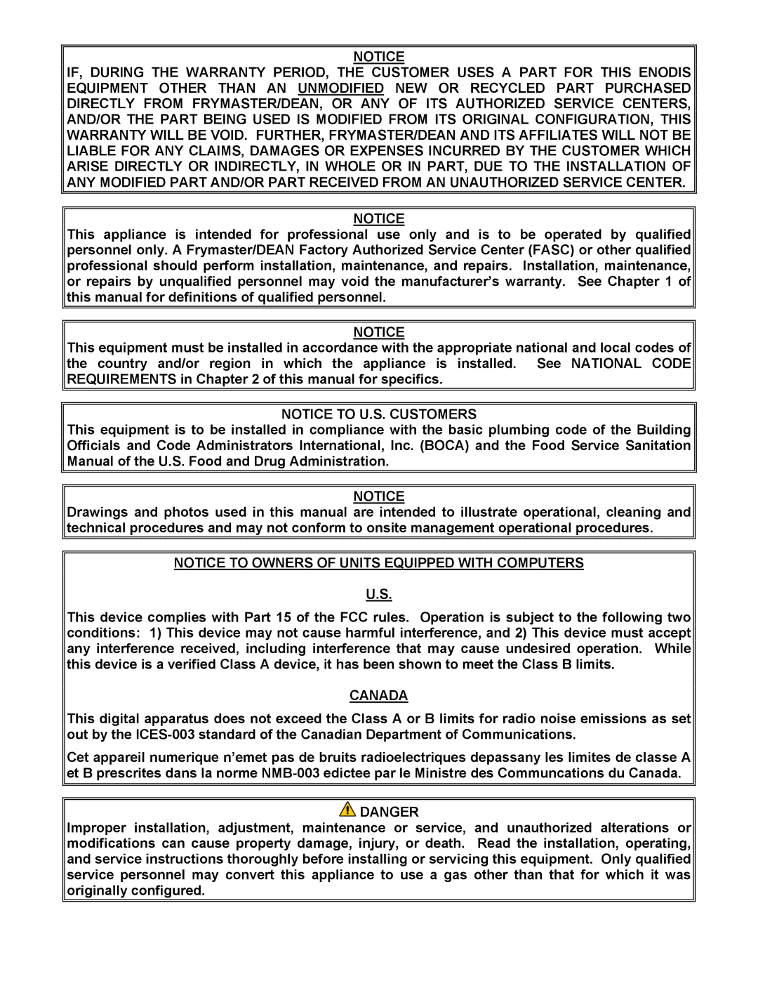 Frymaster 45 Series manual Canada 