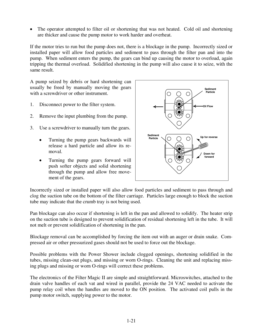 Frymaster 45 Series manual Sediment Particle Oil Flow Up for reverse Down for Forward 