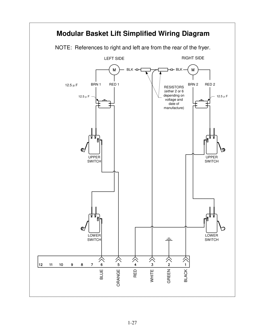 Frymaster 45 Series manual Modular Basket Lift Simplified Wiring Diagram 