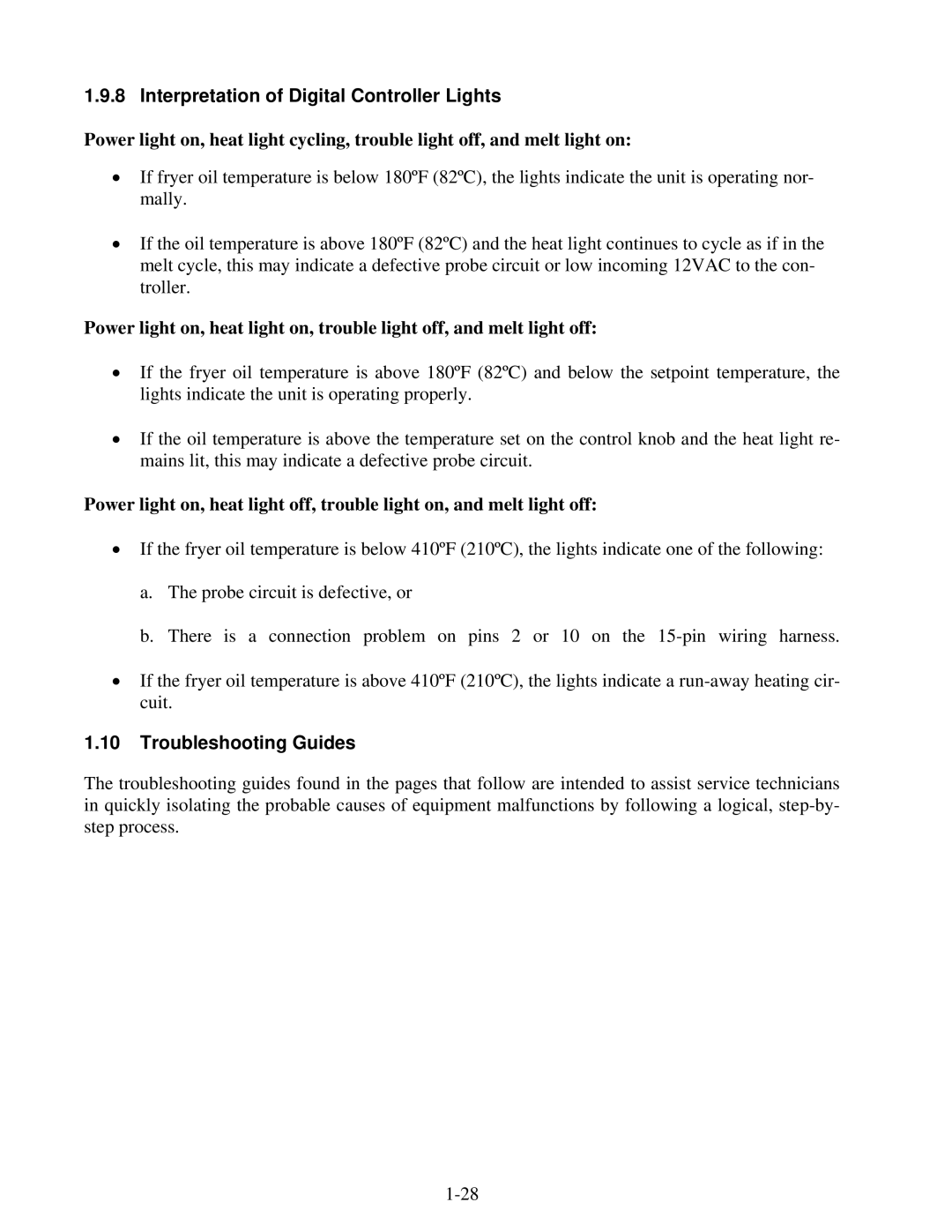 Frymaster 45 Series manual Interpretation of Digital Controller Lights, Troubleshooting Guides 