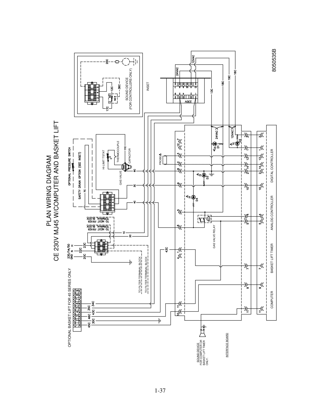 Frymaster 45 Series manual Plan Wiring Diagram CE 230V MJ45 W/COMPUTER and Basket Lift 