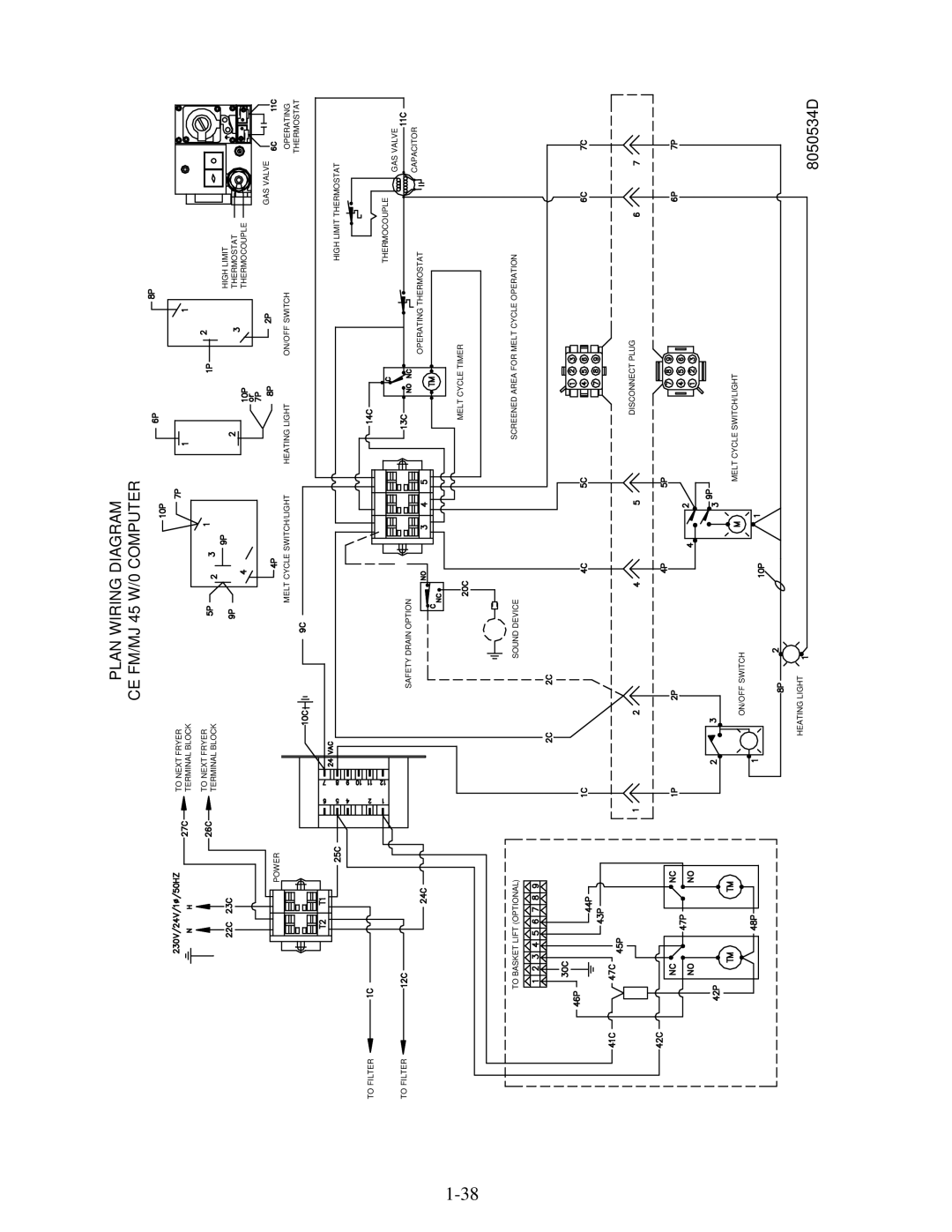 Frymaster 45 Series manual Plan Wiring Diagram CE FM/MJ 45 W/0 Computer 