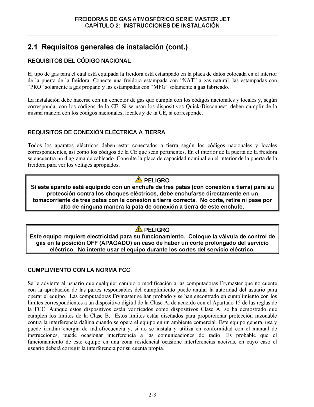 Frymaster 45 y Requisitos DEL Código Nacional, Requisitos DE Conexión Eléctrica a Tierra, Cumplimiento CON LA Norma FCC 