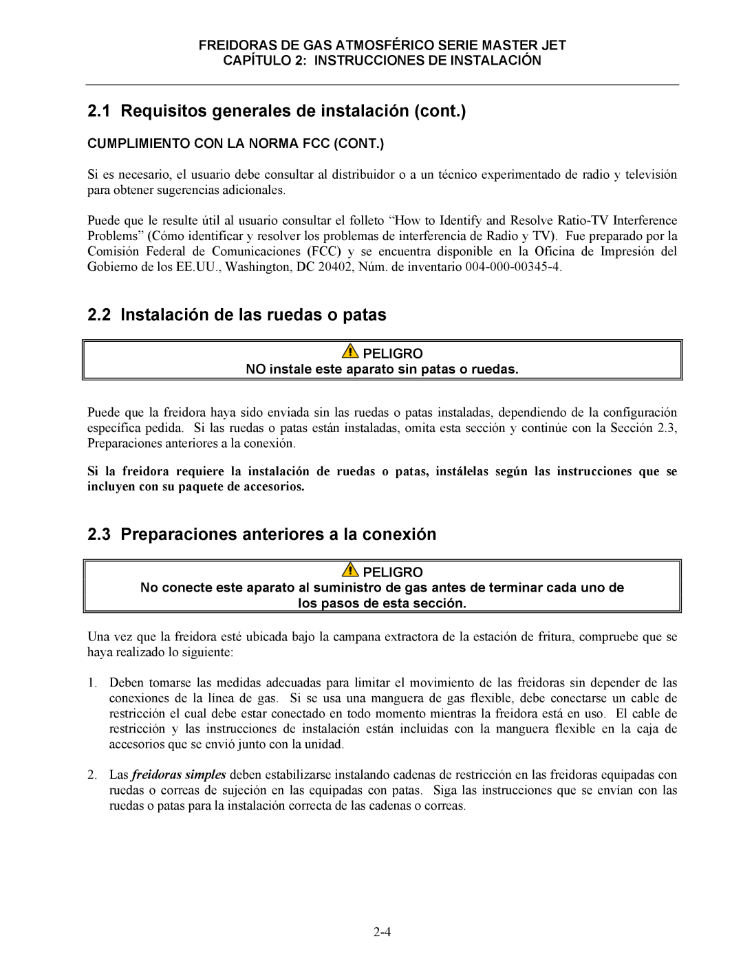 Frymaster 45 y manual Instalación de las ruedas o patas, Preparaciones anteriores a la conexión 