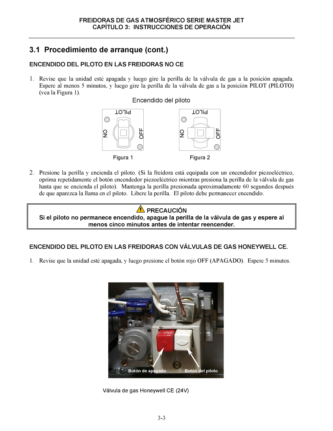 Frymaster 45 y manual Encendido del piloto, Encendido DEL Piloto EN LAS Freidoras no CE 