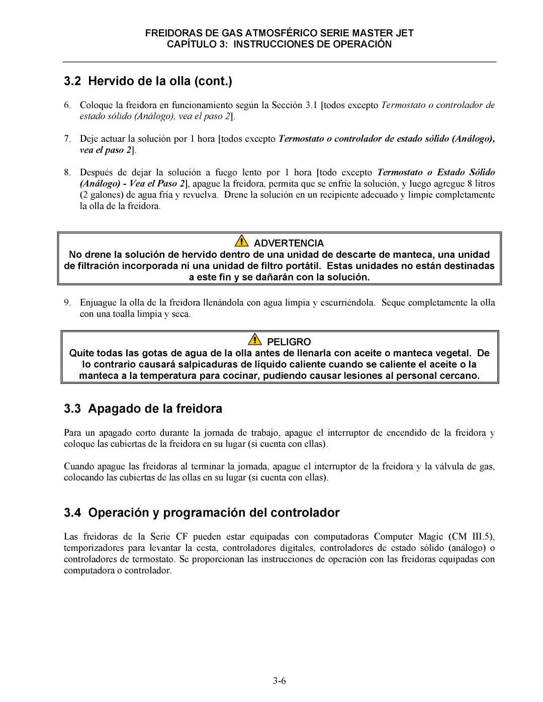 Frymaster 45 y manual Apagado de la freidora, Operación y programación del controlador 