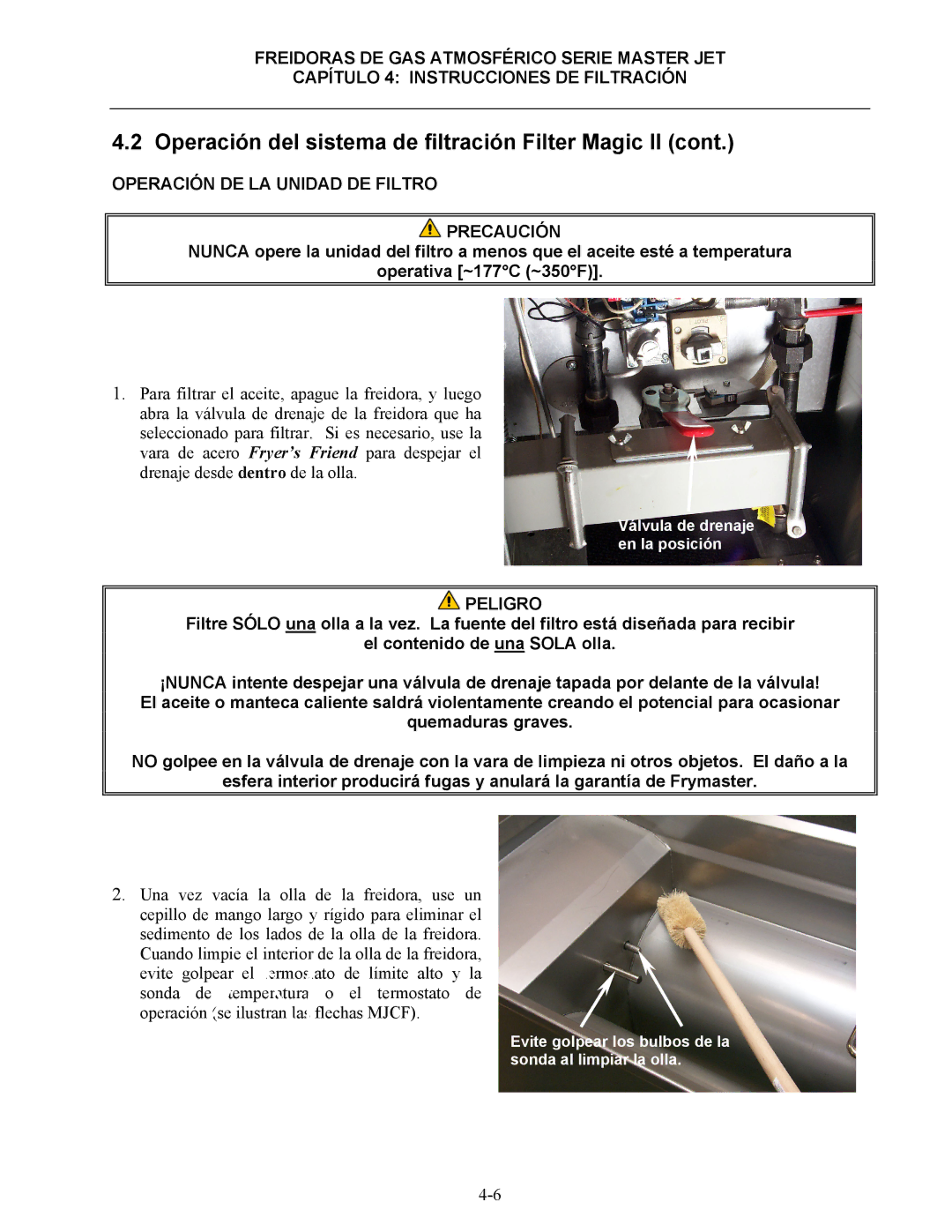 Frymaster 45 y manual Operación DE LA Unidad DE Filtro Precaución, Peligro 