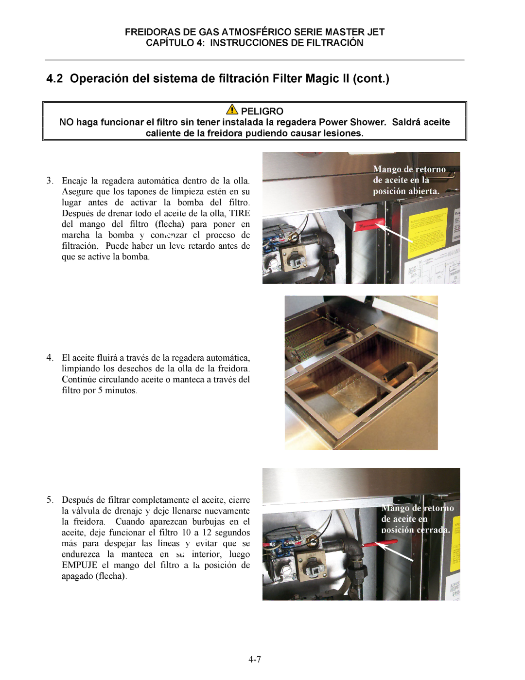 Frymaster 45 y manual Operación del sistema de filtración Filter Magic II 