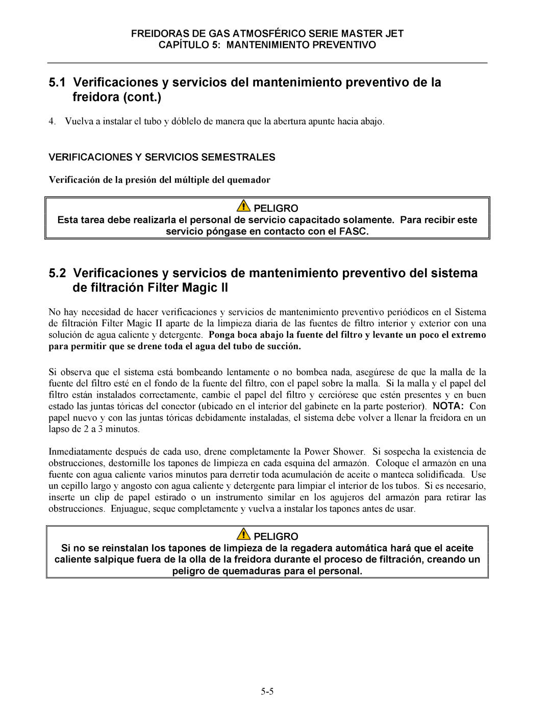 Frymaster 45 y manual Verificaciones Y Servicios Semestrales, Verificación de la presión del múltiple del quemador 