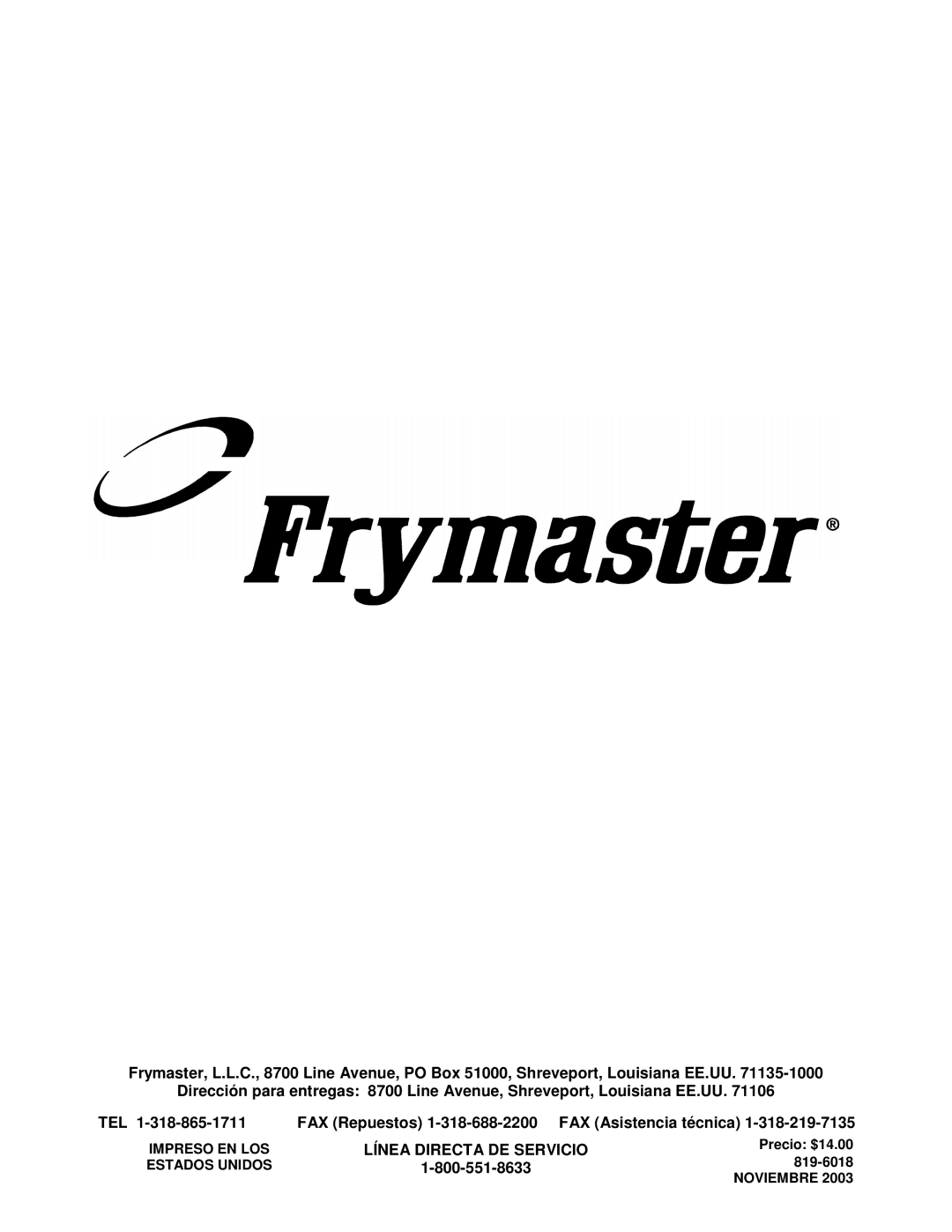 Frymaster 45 y manual Línea Directa DE Servicio 