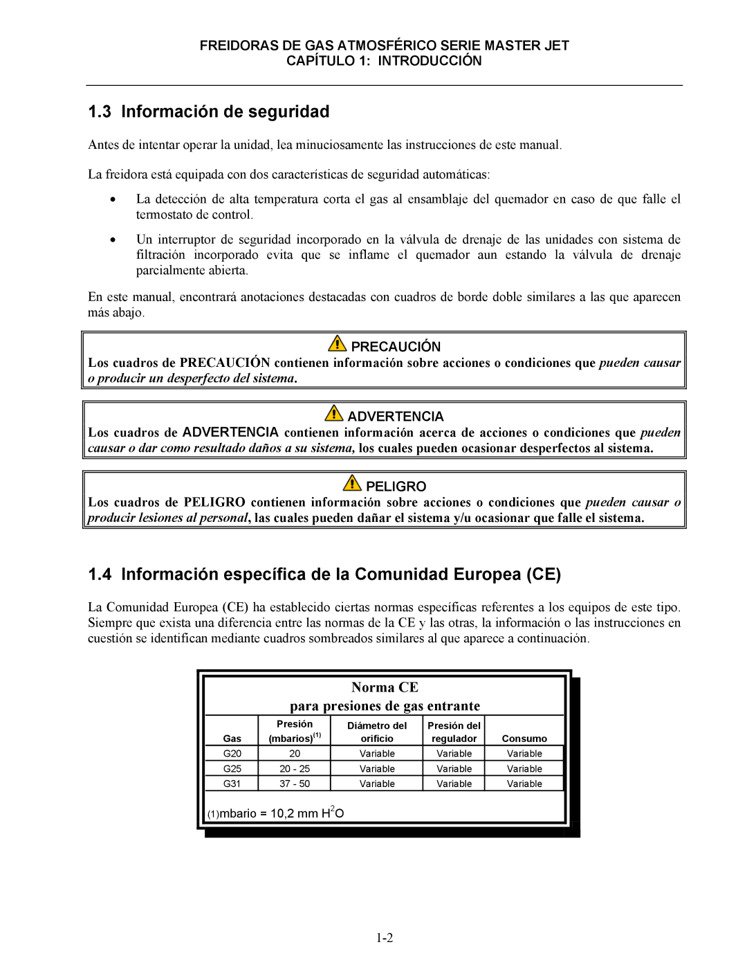 Frymaster 45 y manual Información de seguridad, Información específica de la Comunidad Europea CE, Precaución, Advertencia 