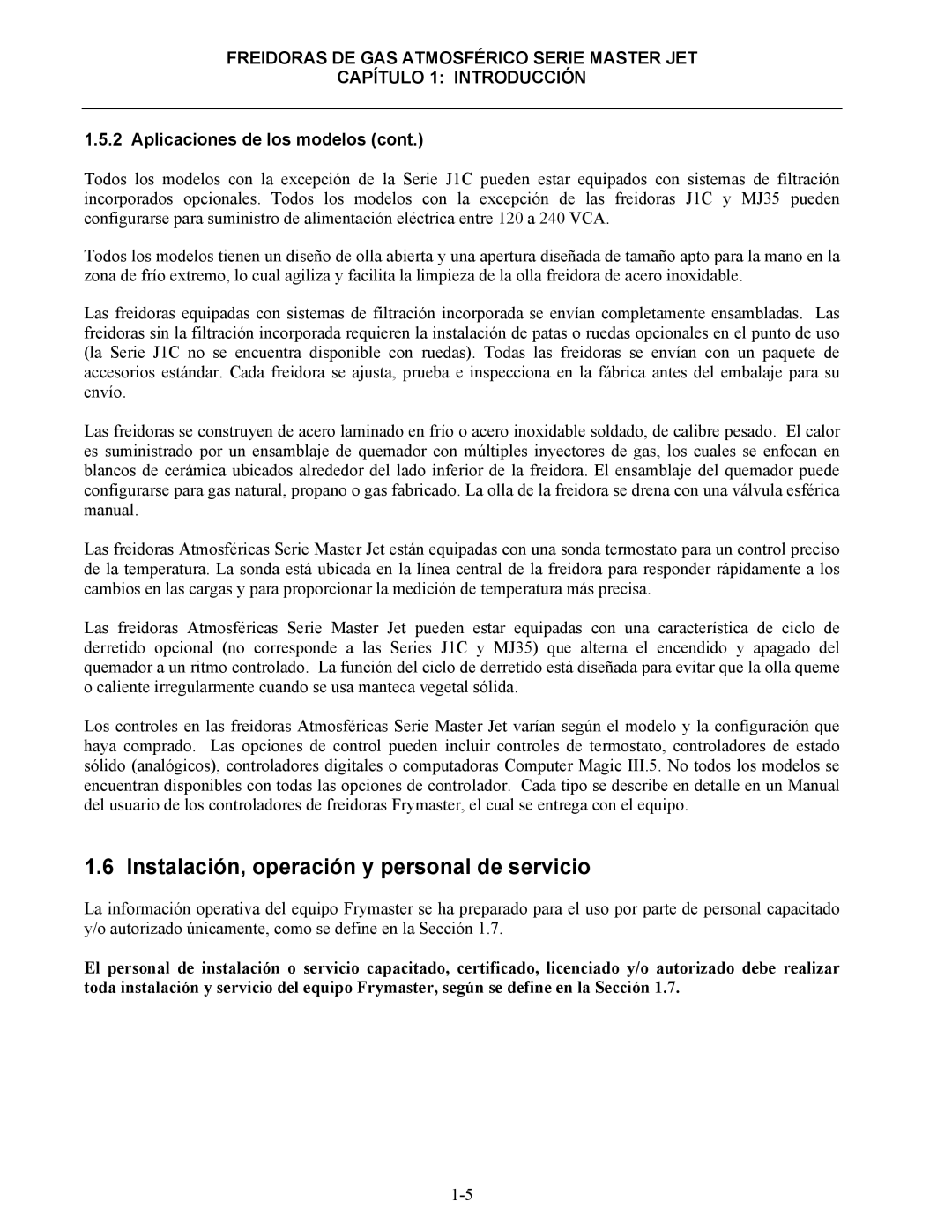 Frymaster 45 y manual Instalación, operación y personal de servicio 