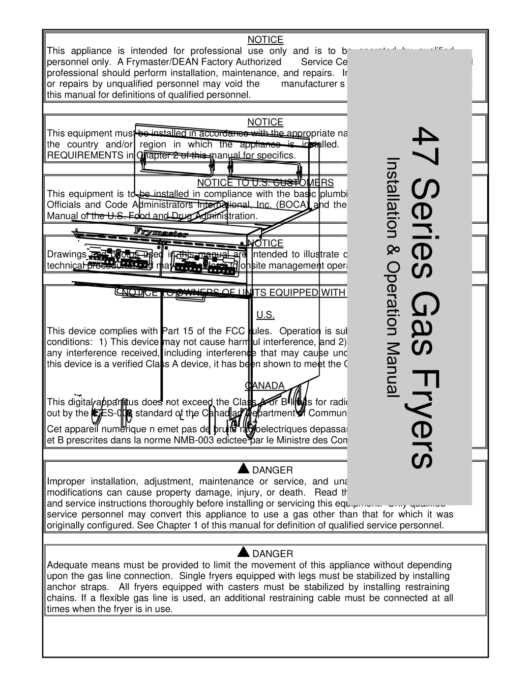 Frymaster 47 Series operation manual Canada 