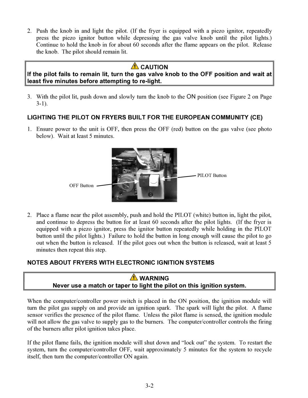 Frymaster 47 Series operation manual Pilot Button OFF Button 