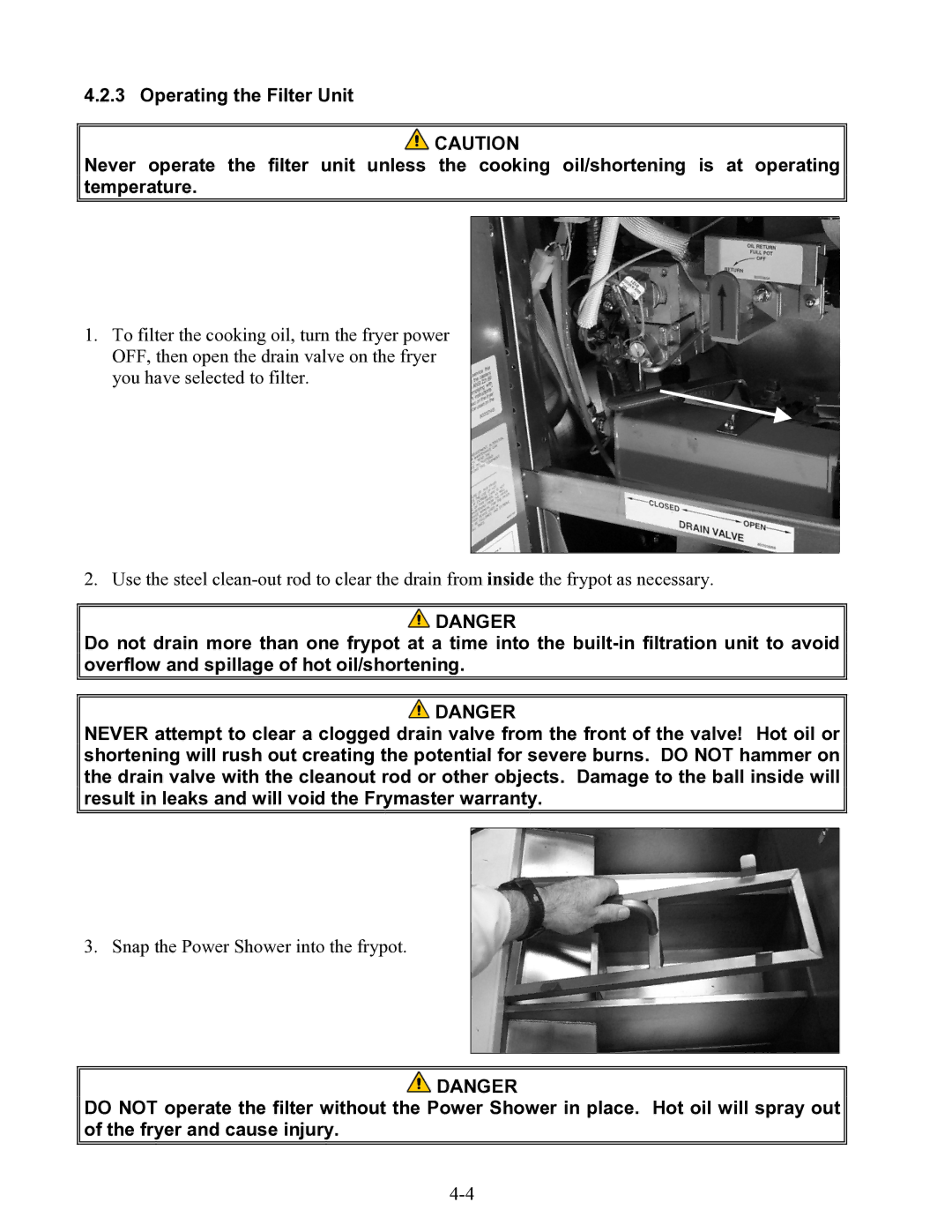 Frymaster 47 Series operation manual Snap the Power Shower into the frypot 