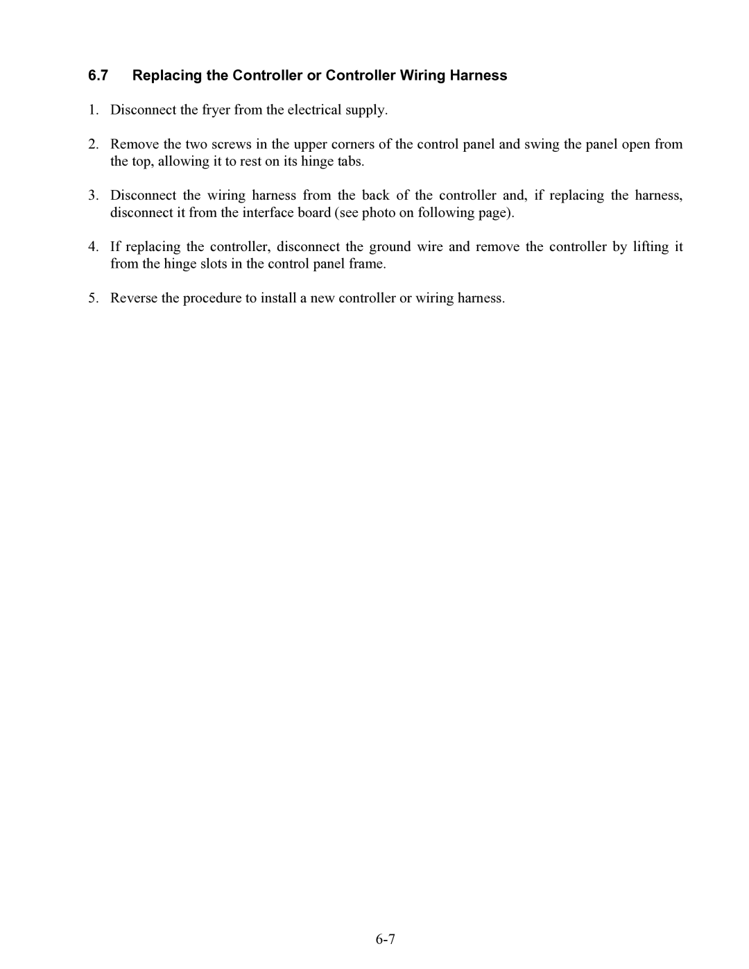 Frymaster 47 Series operation manual Replacing the Controller or Controller Wiring Harness 