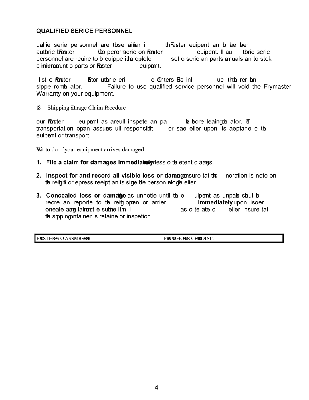 Frymaster 47 Series operation manual Shipping Damage Claim Procedure, What to do if your equipment arrives damaged 