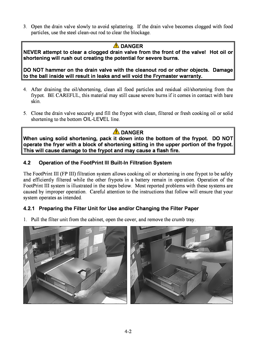 Frymaster 47 Series operation manual Danger 