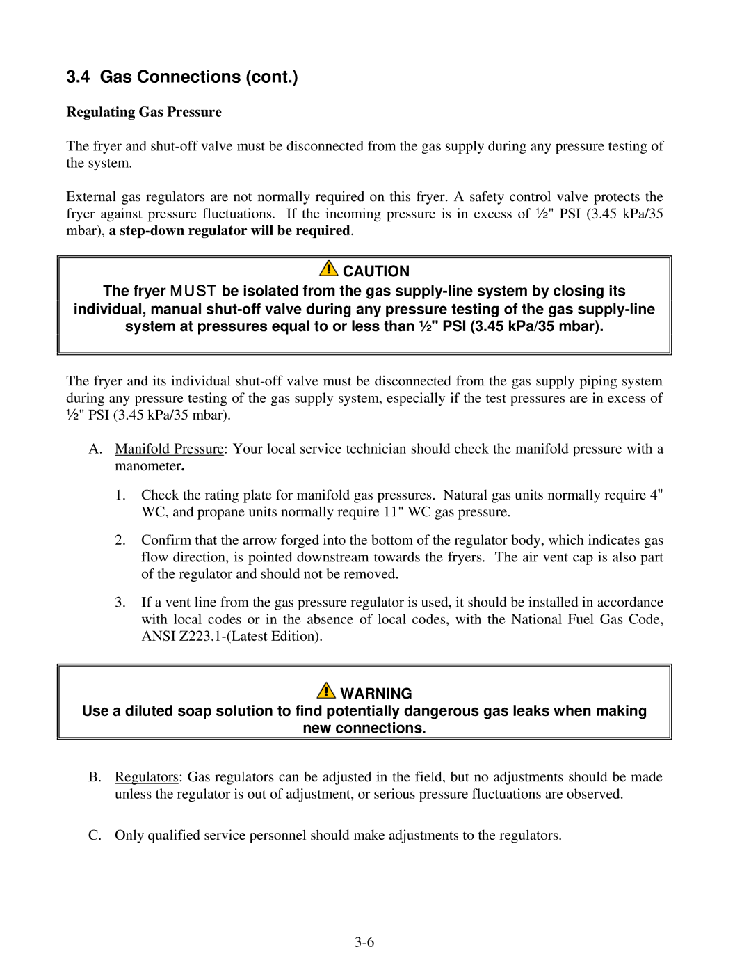 Frymaster 52 Series operation manual Regulating Gas Pressure 