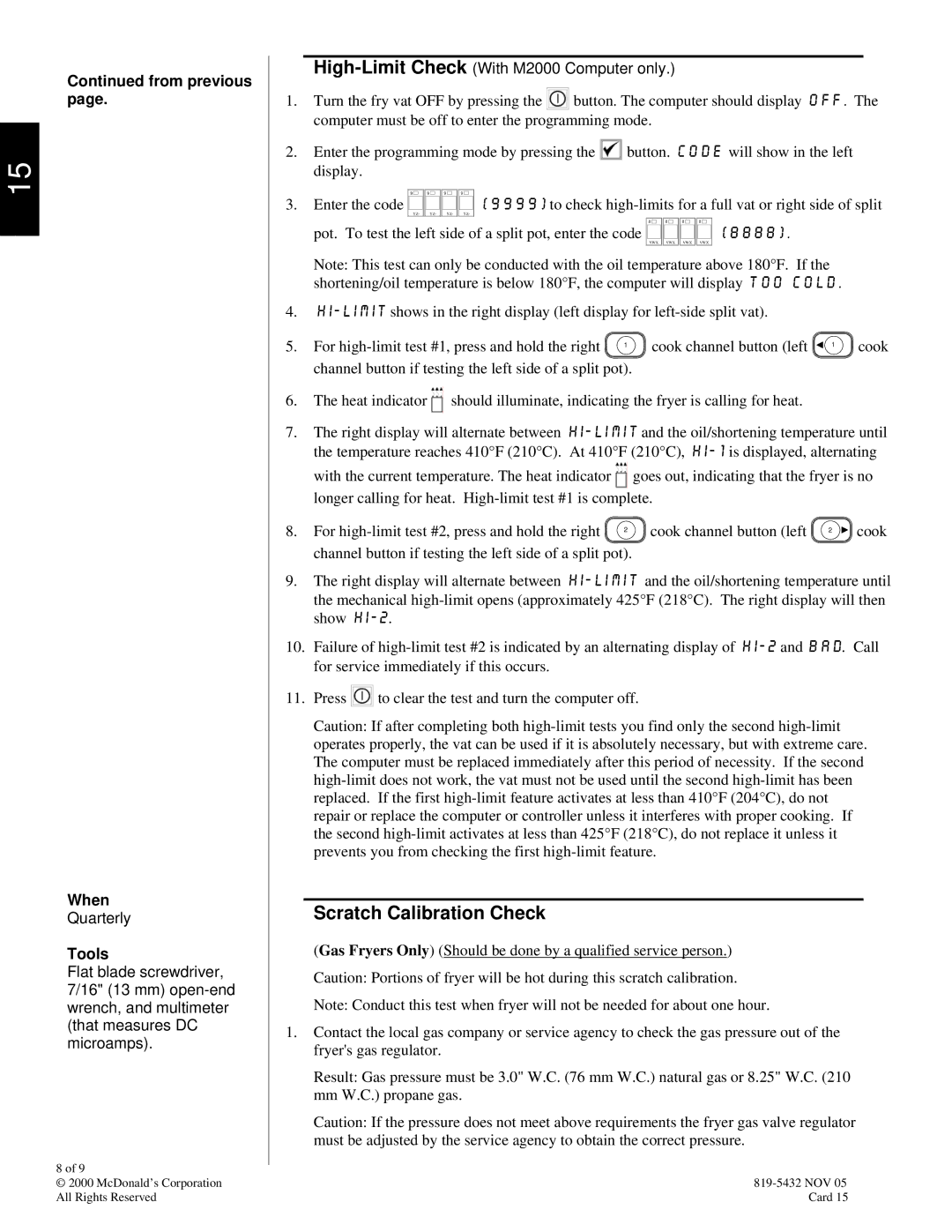 Frymaster 819-5432 manual Scratch Calibration Check, Vwx 