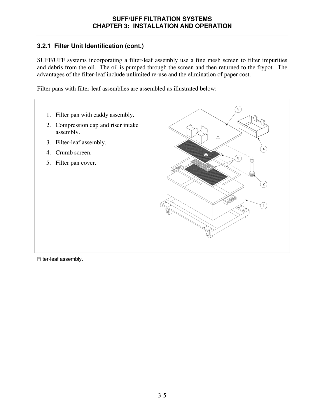 Frymaster 8195809 operation manual Filter-leaf assembly 