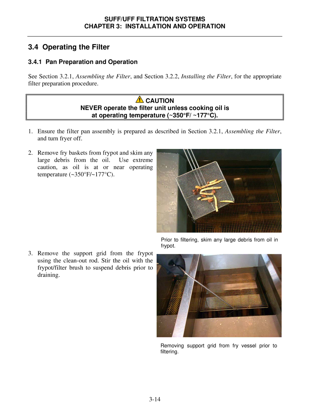 Frymaster 8195809 operation manual Operating the Filter, Pan Preparation and Operation 