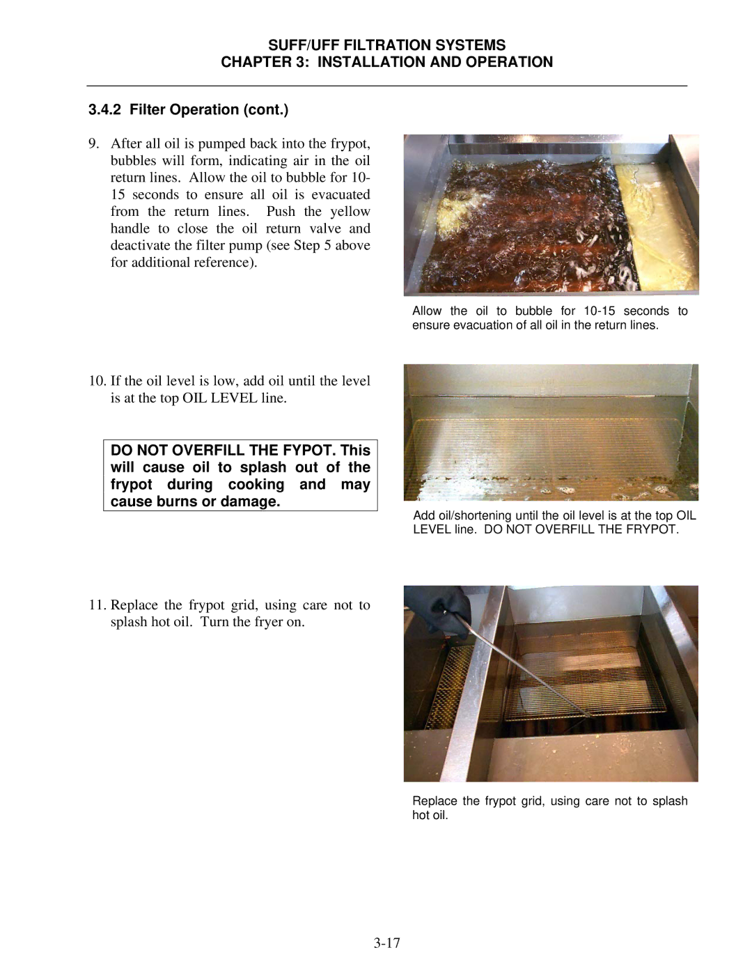 Frymaster 8195809 operation manual Replace the frypot grid, using care not to splash hot oil 