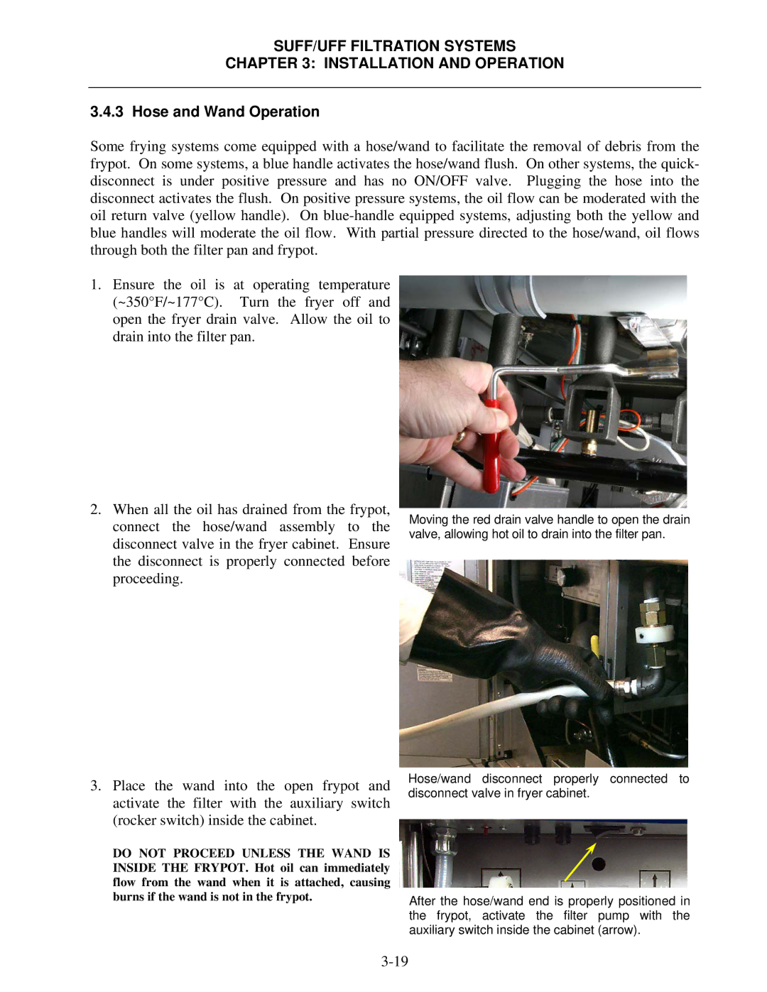 Frymaster 8195809 operation manual Hose and Wand Operation 