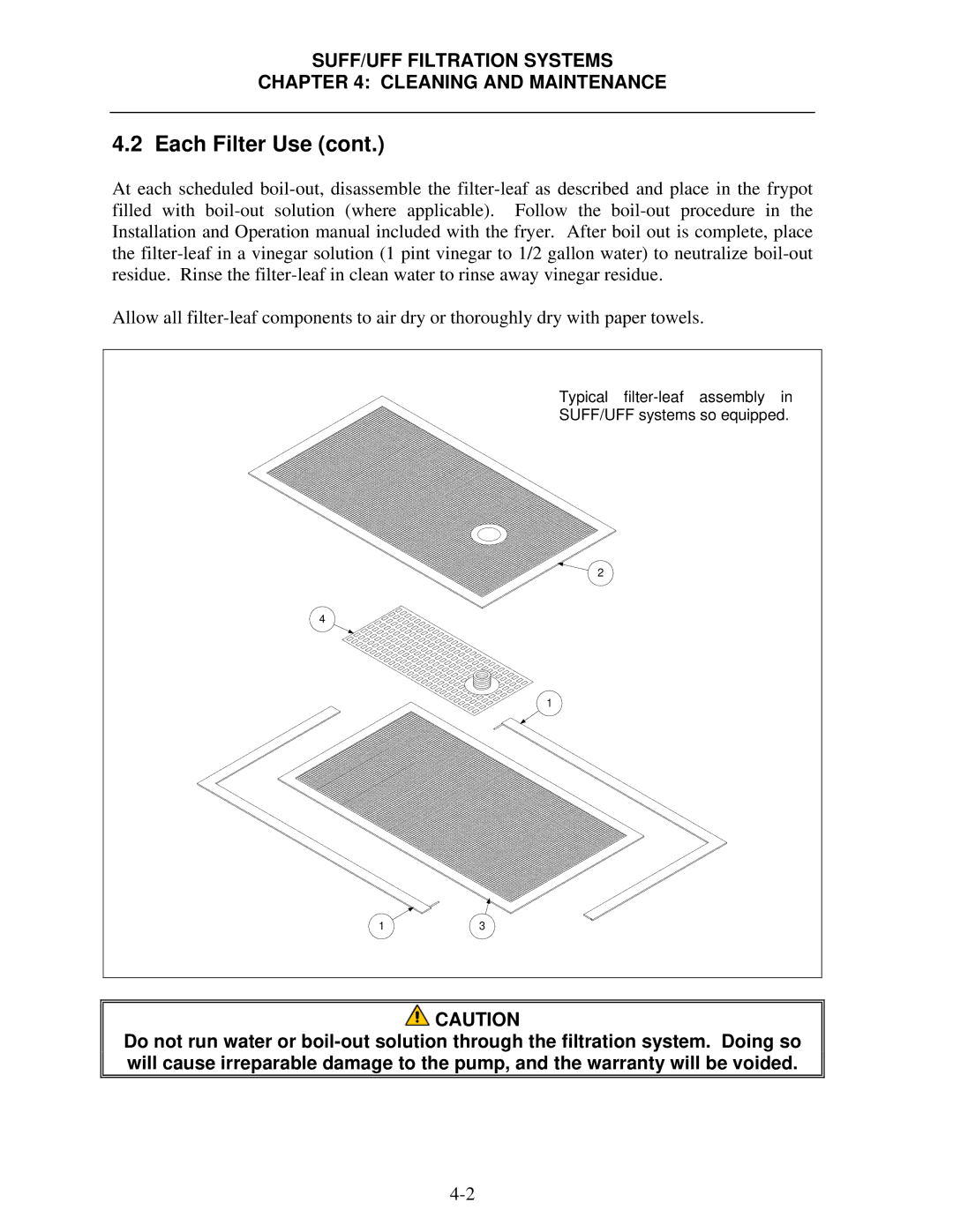 Frymaster 8195809 operation manual SUFF/UFF Filtration Systems Cleaning and Maintenance 