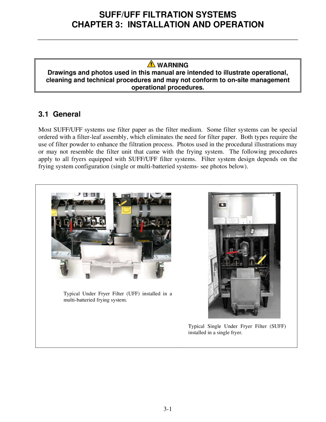 Frymaster 8195809 operation manual SUFF/UFF Filtration Systems Installation and Operation 