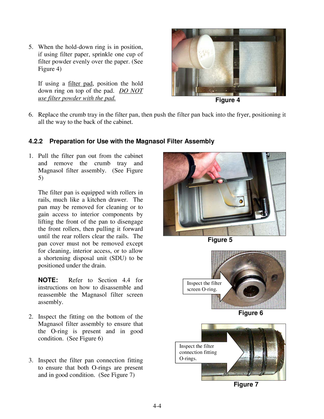 Frymaster 8195915 operation manual Use filter powder with the pad, Preparation for Use with the Magnasol Filter Assembly 