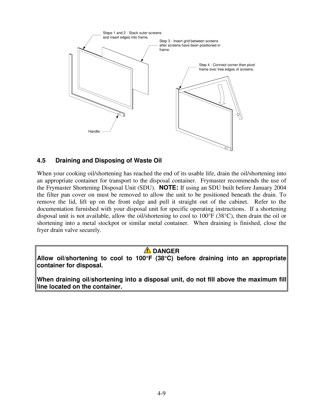 Frymaster 8195915 operation manual Draining and Disposing of Waste Oil 