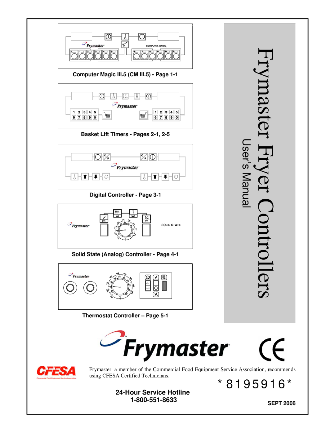 Frymaster 8195916 user manual 