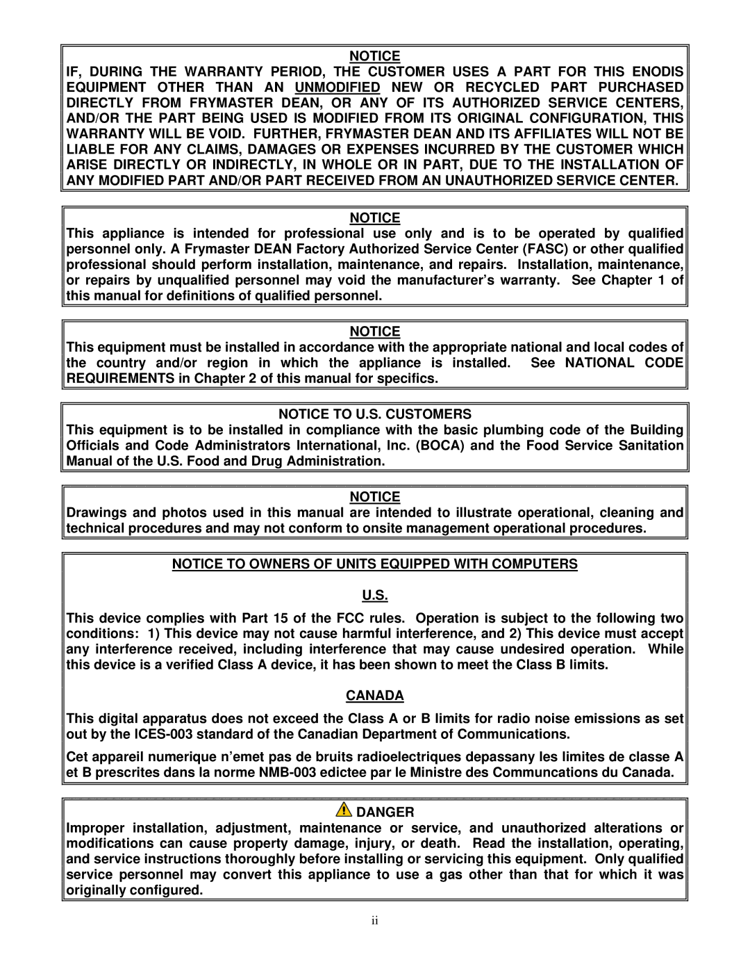 Frymaster 8195991 operation manual Canada 