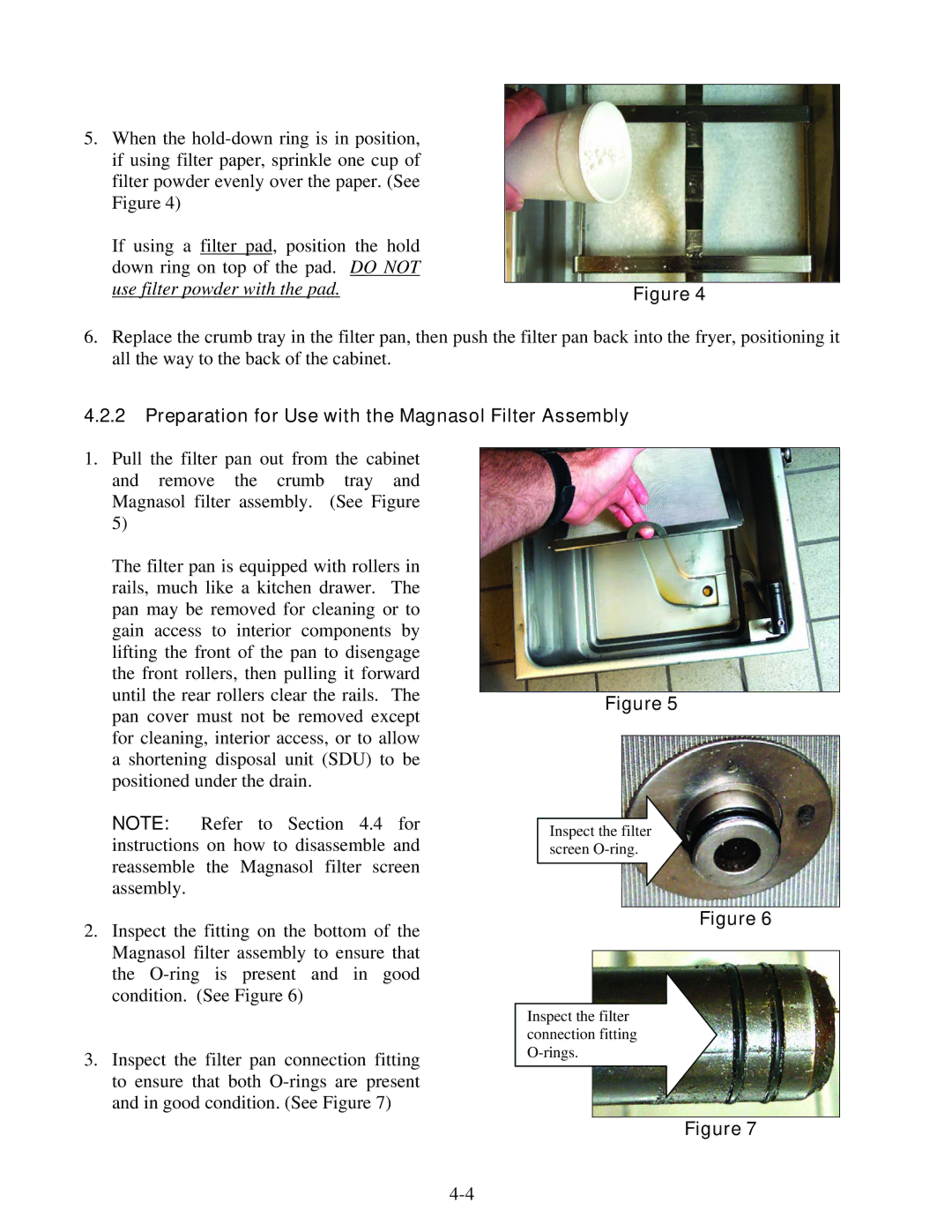 Frymaster 8195991 operation manual Use filter powder with the pad, Preparation for Use with the Magnasol Filter Assembly 