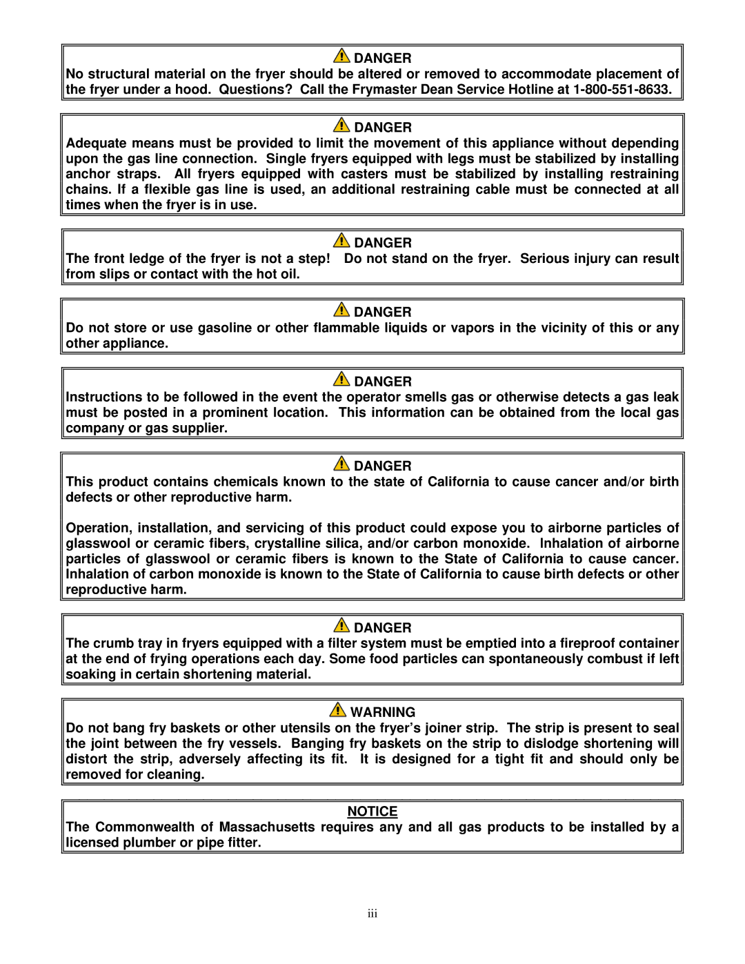 Frymaster 8195991 operation manual Iii 