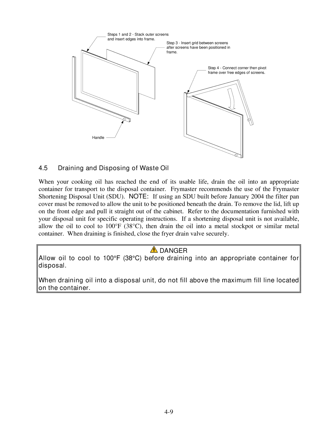 Frymaster 8195991 operation manual Draining and Disposing of Waste Oil 